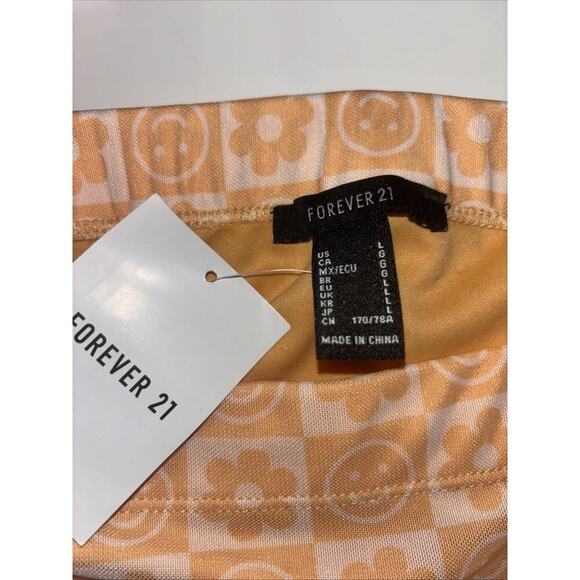NWT Forever 21 Women's Skirt Orange Sz Lg Checkers smileys Boho Indie Spring Fun - Picture 5 of 5